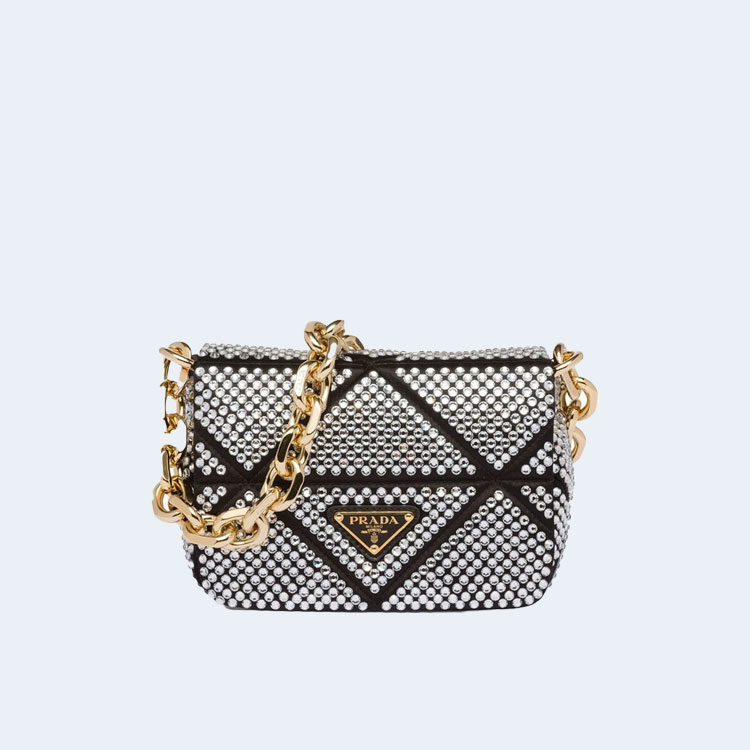 프라다 크리스탈 미니 숄더백 블랙