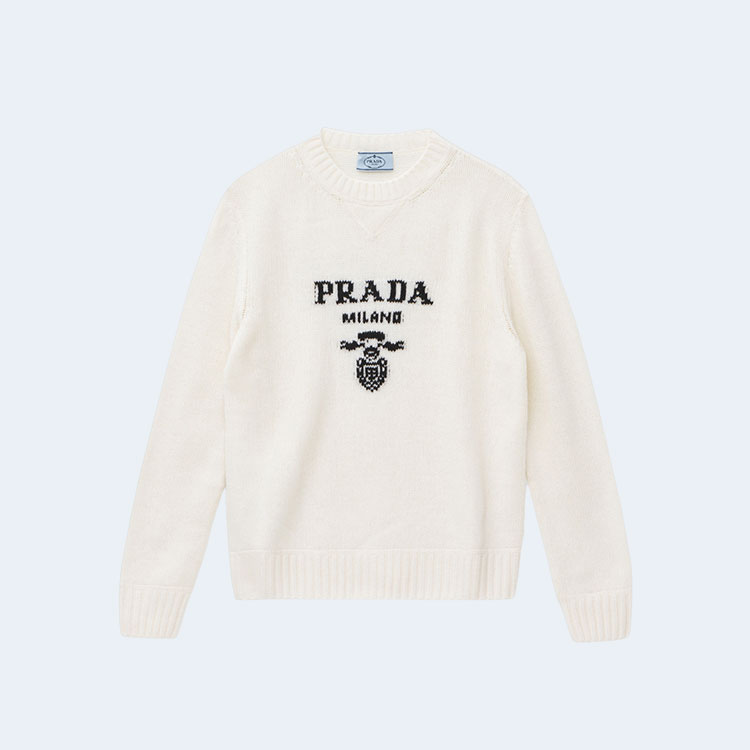 프라다 캐시미어 울 로고 크루넥 스웨터