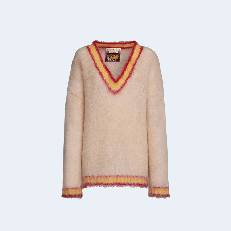 마르니 탠 스트라이프 트리밍 스웨터