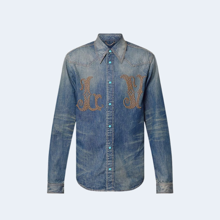 루이비통 피티드 롱 슬리브드 데님 셔츠 1AFXL5