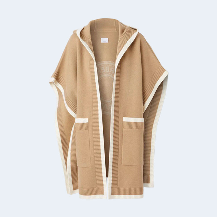 버버리 로고 울 캐시미어 자카드 후드 케이프