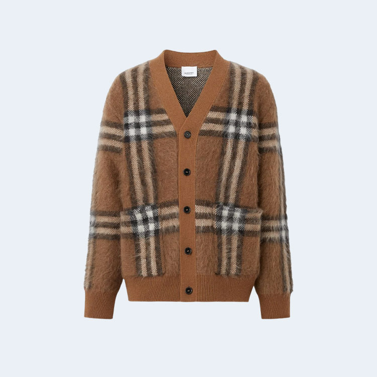 버버리 모헤어 브렌드 자카드 가디건