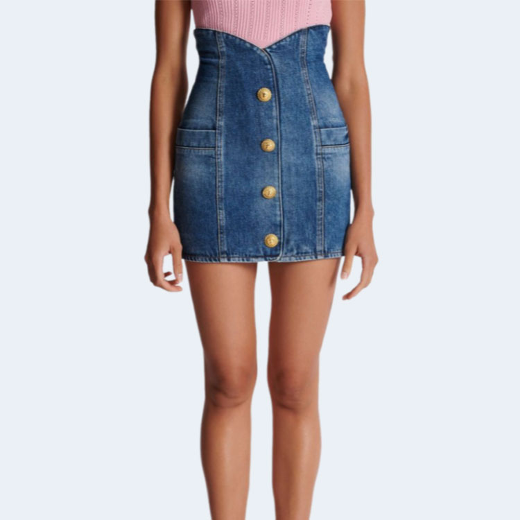 발망 커브 웨이스트 데님 미니 스커트