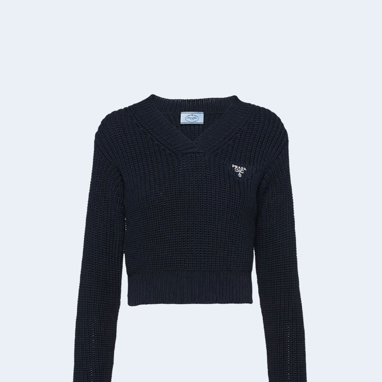 프라다 로고 자수 골지 니트 스웨터
