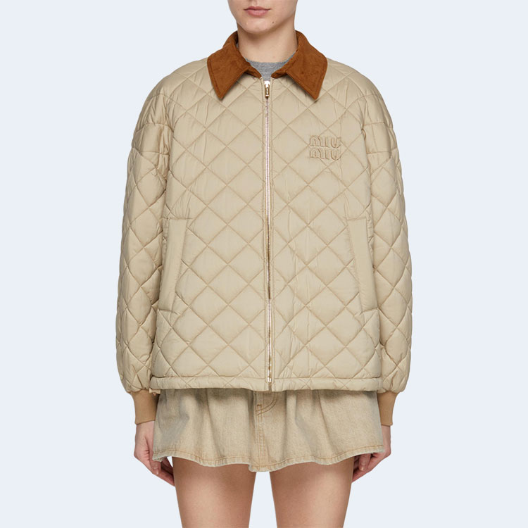 미우미우 퀄팅 코듀로이 카라 패딩 자켓