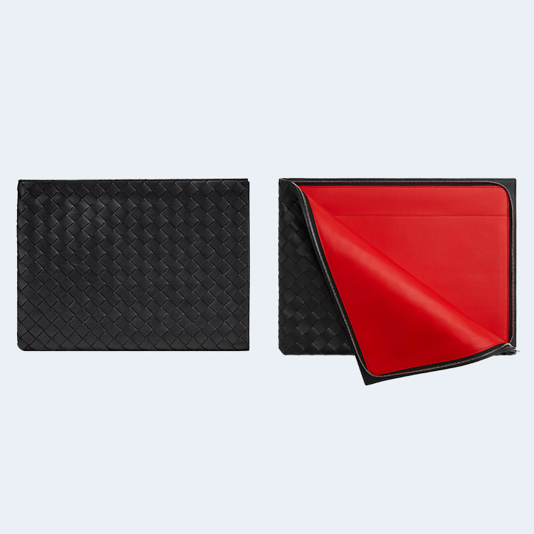 보테가 베네타 인트레치아토 투톤 하프 지퍼 파우치