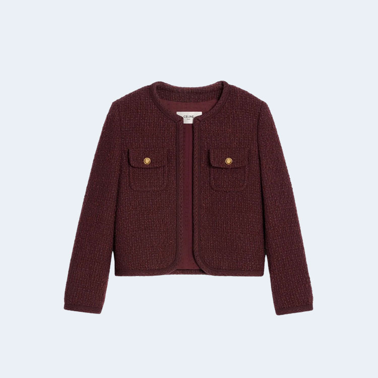 셀린느 버건디 우븐 트위드 자켓