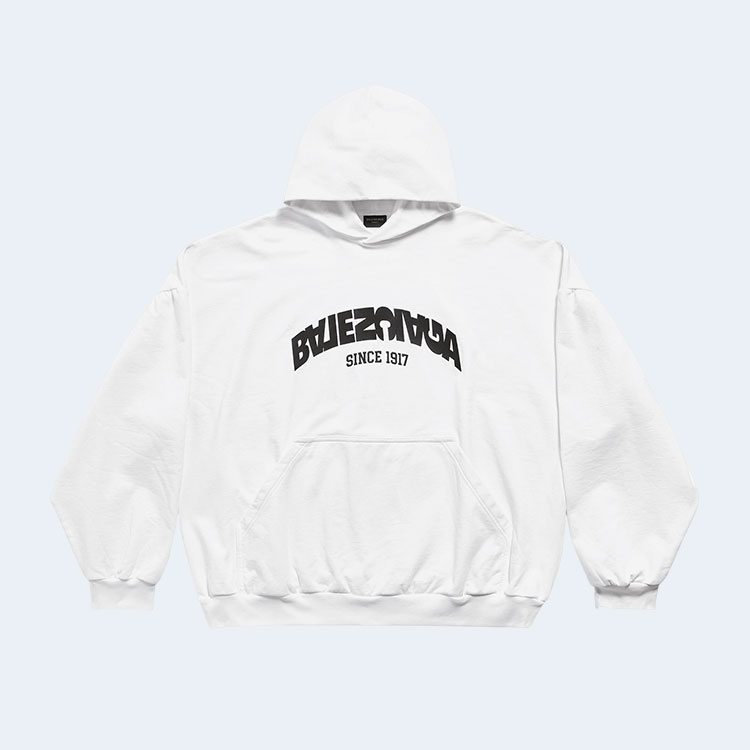 발렌시아가 백 플립 오버사이즈 라운드 후디 화이트