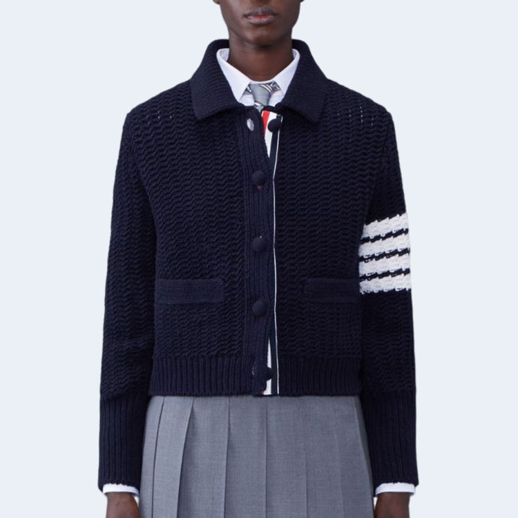 톰브라운 청키 니트 가디건 네이비