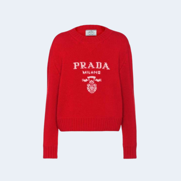 프라다 울 케시미어 크루넥 스웨터 레드
