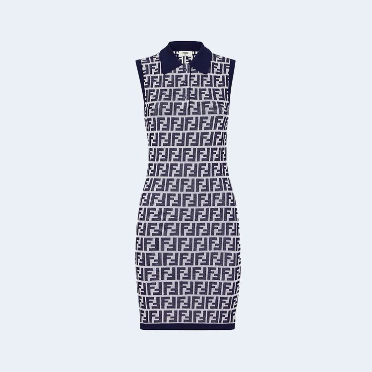 펜디 네이비 블루 FF 코튼 드레스