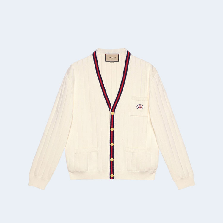 구찌 웹 디테일 니트 코튼 V넥