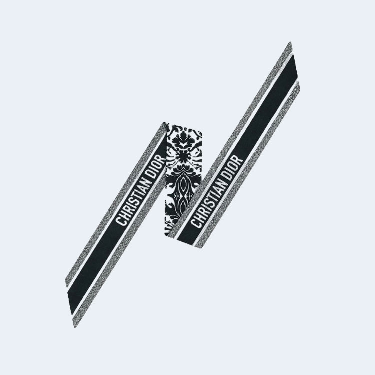 디올 화이트 앤 블랙 실크 트윌 미차 스카프