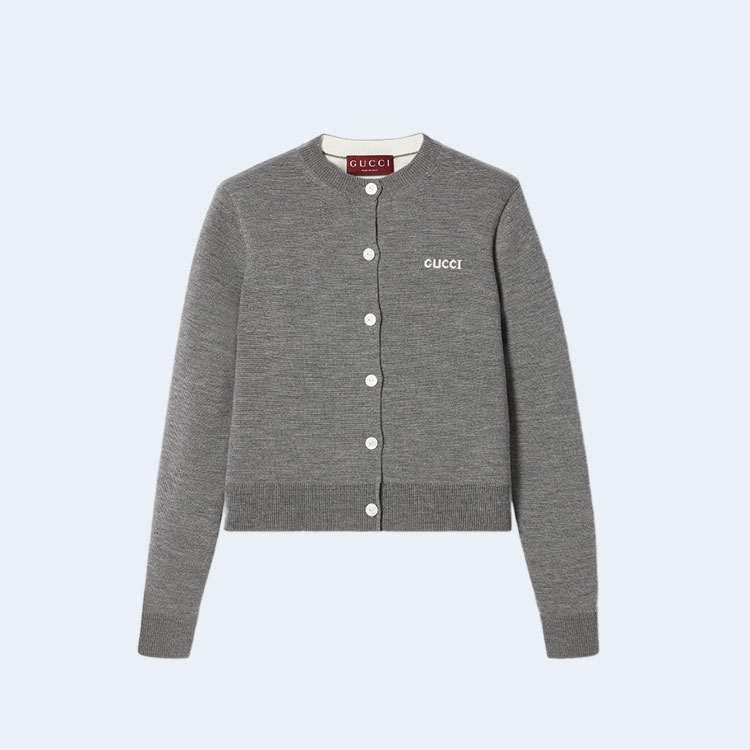 구찌 울 자카드 가디건