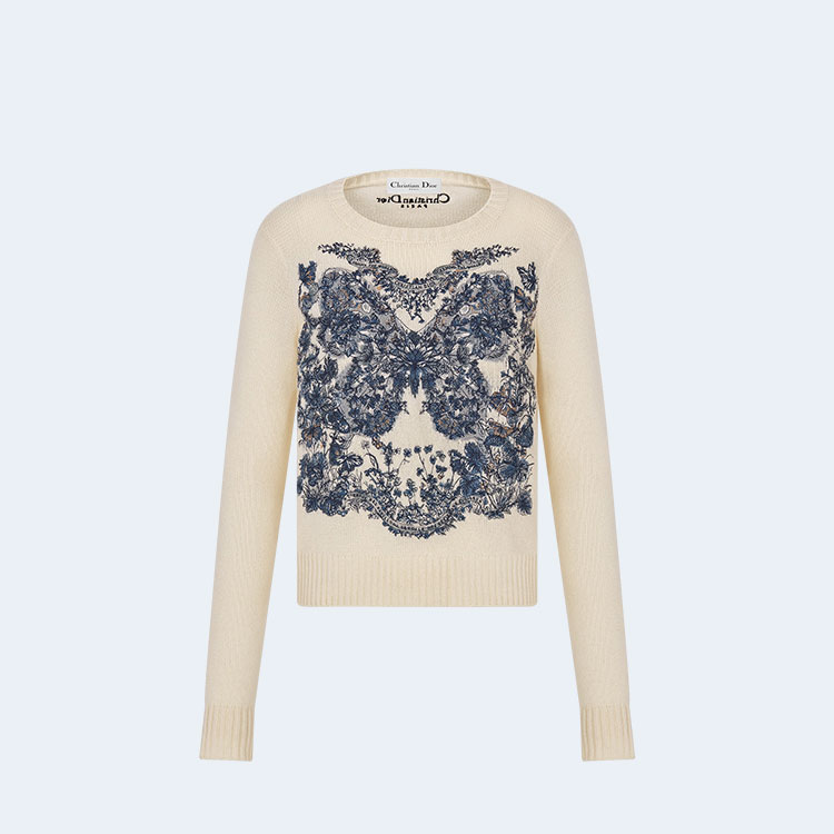 디올 에크루 캐시미어 자수 스웨터