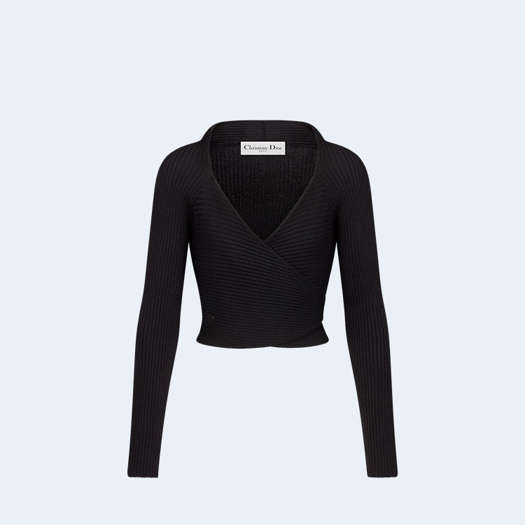 디올 랩-오버 블랙 울 니트 스웨터