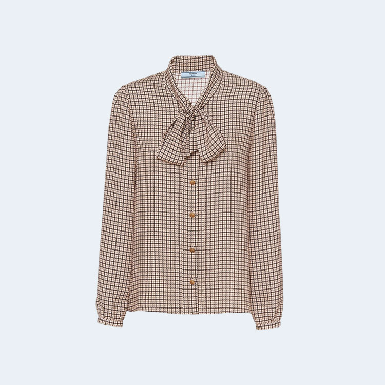 프라다 체크 프린트 실크 셔츠