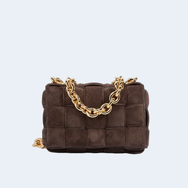 보테가 베네타 체인 카세트백 스웨이드 브라운