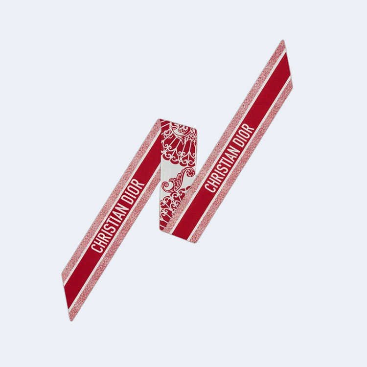 디올 바다나 화이트 앤 레드 실크 트윌 미차 스카프