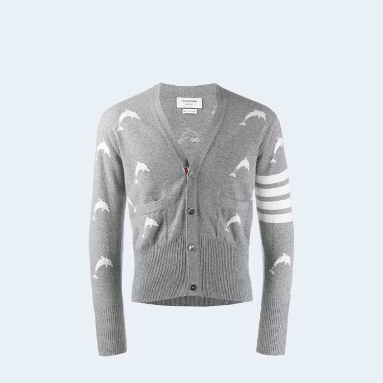 톰브라운 라이트 그레이 돌핀 브이넥 가디건