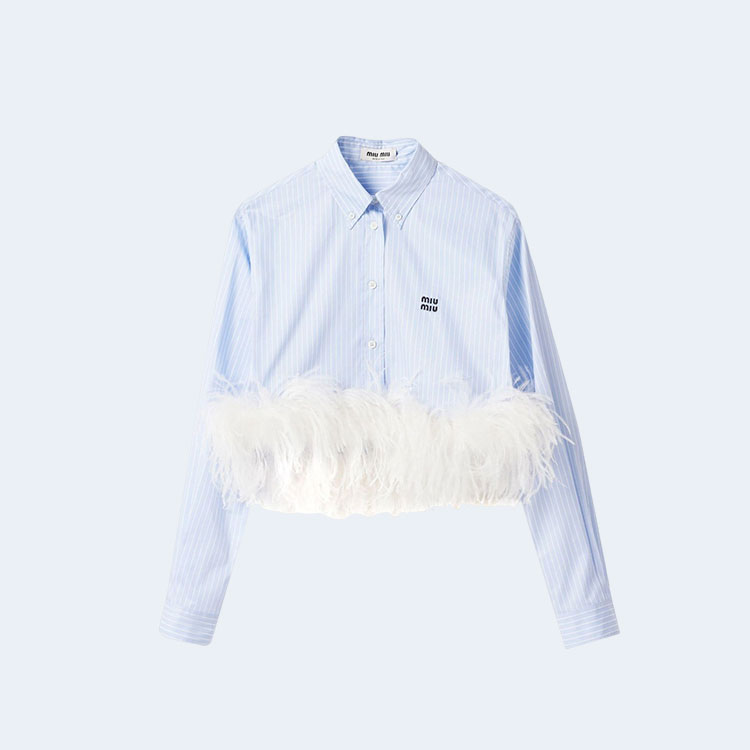 미우미우 스트라이프 페더 트리밍 셔츠