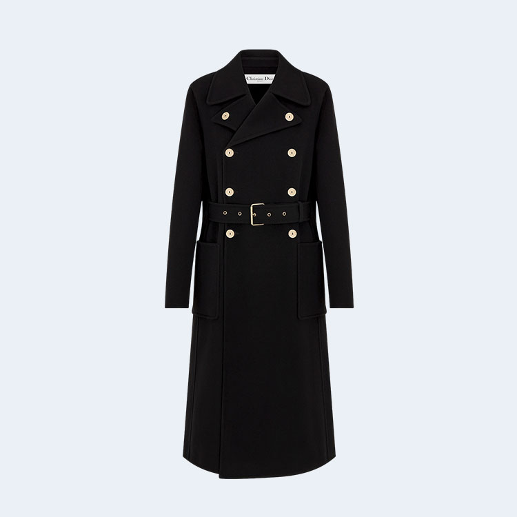 디올 울 캐시미어 벨트 블랙 코트