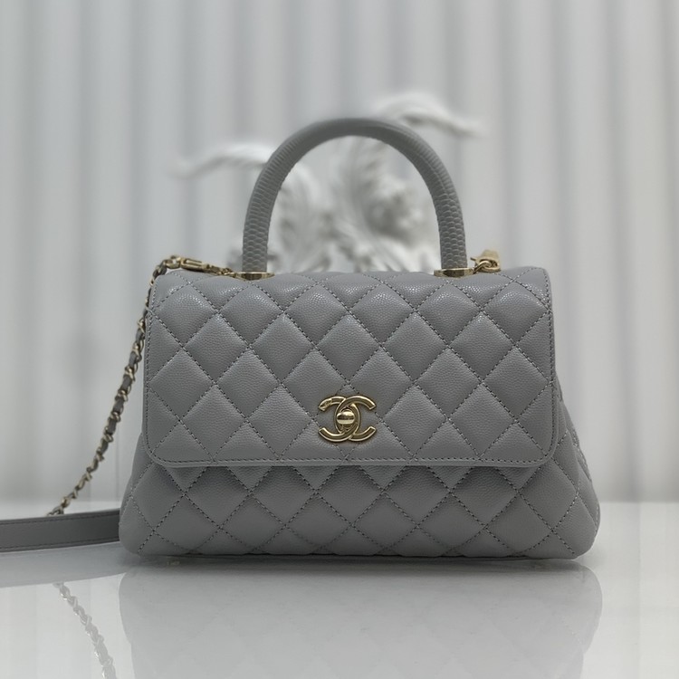 샤넬 24A COCO 탑 핸드 캐비어 백 그레이