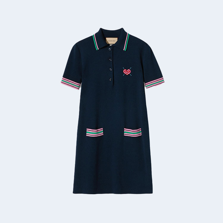 구찌 엠브로이더리 파인 니트 드레스