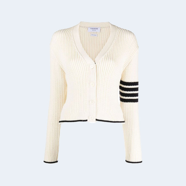 톰브라운 사선완장 브이넥 리브 가디건
