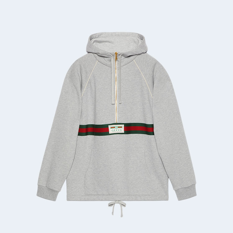 구찌 웹 디테일 코튼 저지 스웨트셔츠 그레이