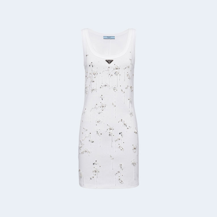프라다 화이트 코튼 탱크 탑 드레스
