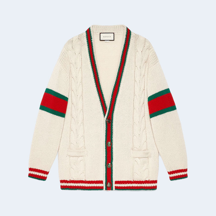 구찌 웹 케이블 니트 울 가디건