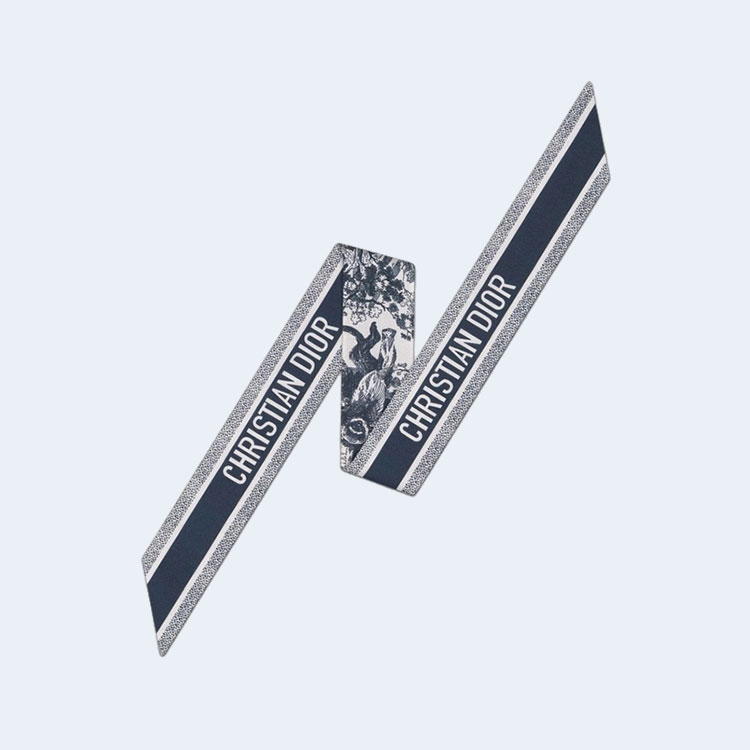 디올 아이보리 앤 네이비 블루 실크 트윌 미차 스카프