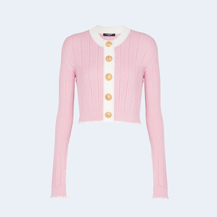 발망 크롭 니트 가디건 핑크