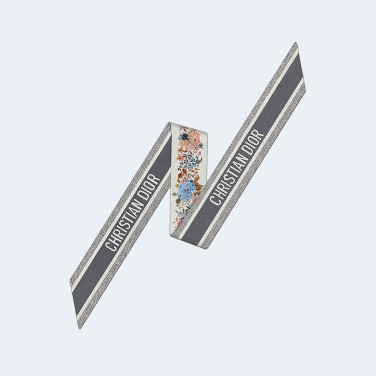 디올 화이트 멀티 컬러 실크 트윌 미차 스카프