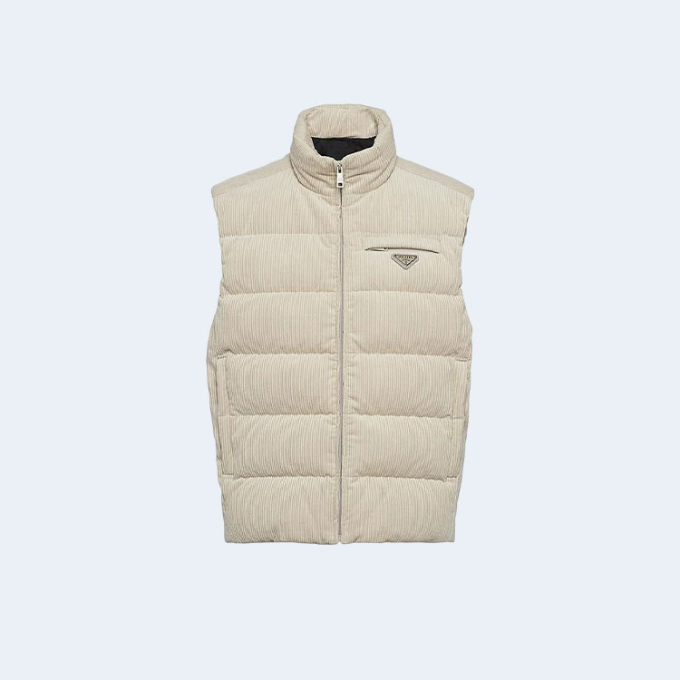 프라다 크롭 코듀로이 다운 패딩 베스트