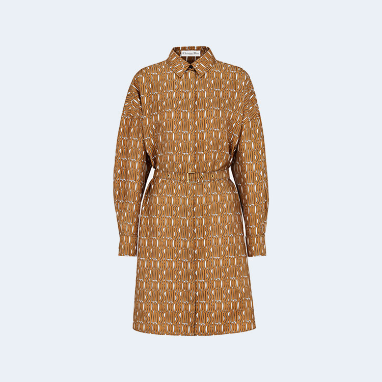 디올 카멜 Miss Dior Allover 모티브 벨트 셔츠 드레스
