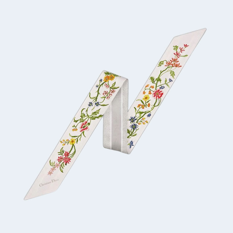 디올 화이트 멀티 컬러 실크 트윌 미차 스카프