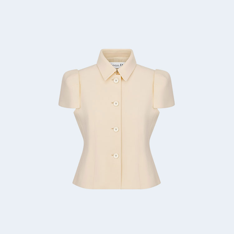 디올 피티드 반소매 울 실크 화이트 자켓