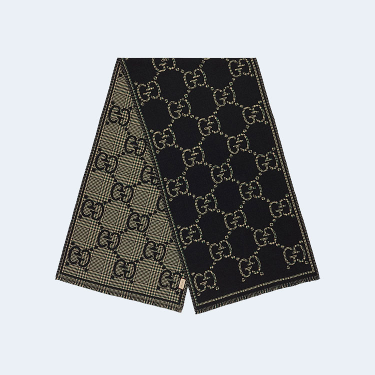 구찌 체크 GG 울 블랙 멀티컬러 스카프