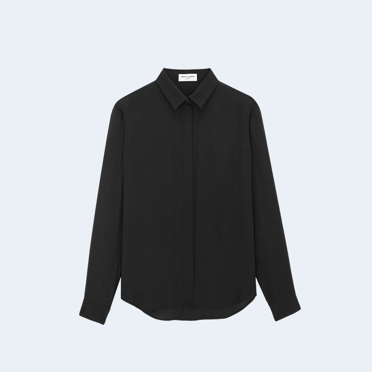 생로랑 카산드라 스트라이프 실크 셔츠