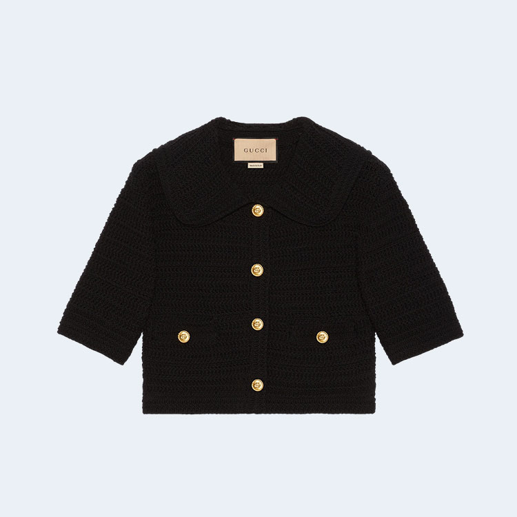 구찌 블랙 크로쉐 코튼 가디건