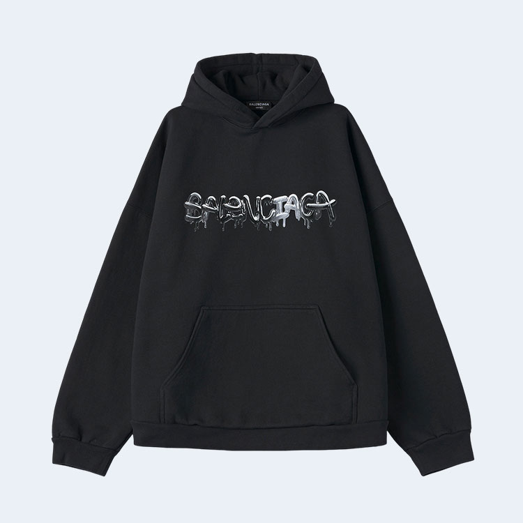 발렌시아가 슬라임 로고 코튼 저지 후디