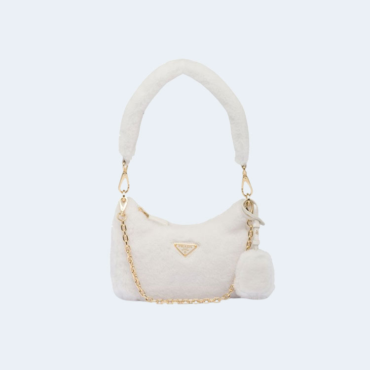 프라다 리에디션 시어링 미니 숄더백 화이트