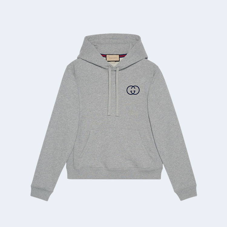 구찌 코튼 저지 후드 스웨트셔츠 그레이