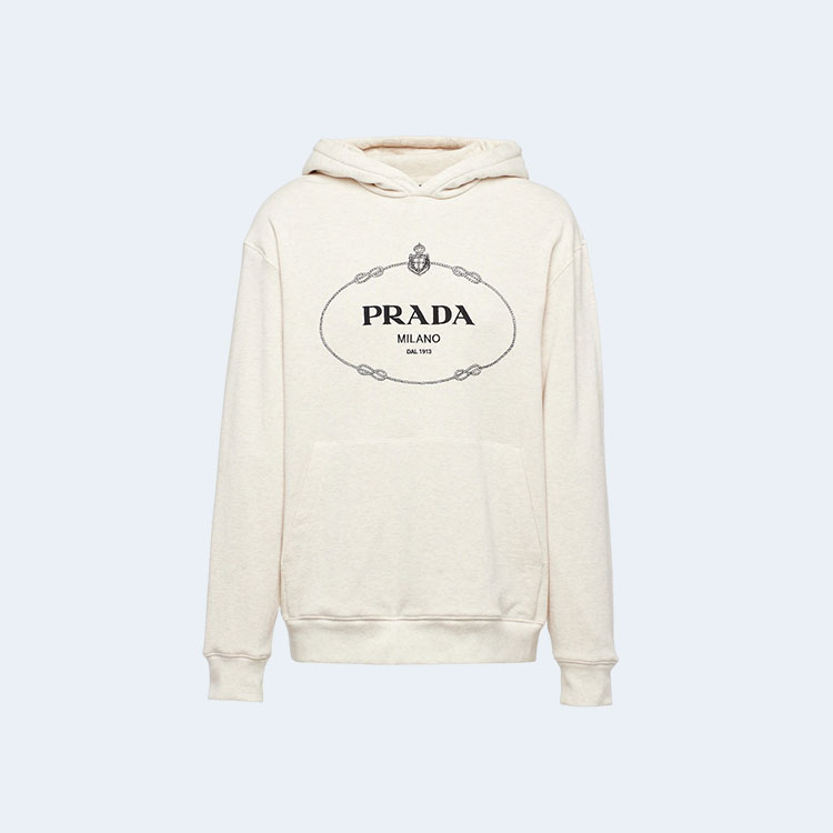 프라다 자수로고 코튼 후드 화이트
