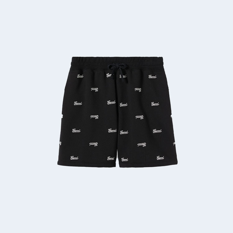 구찌 자수 장식 코튼 저지 쇼츠