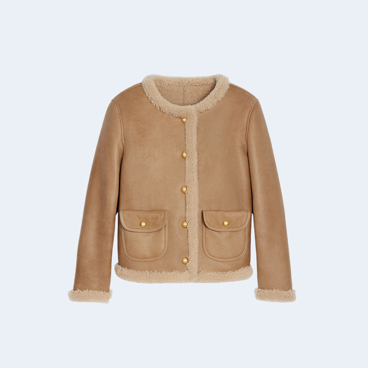 셀린느 컬리 시어링 램스킨 가디건 자켓