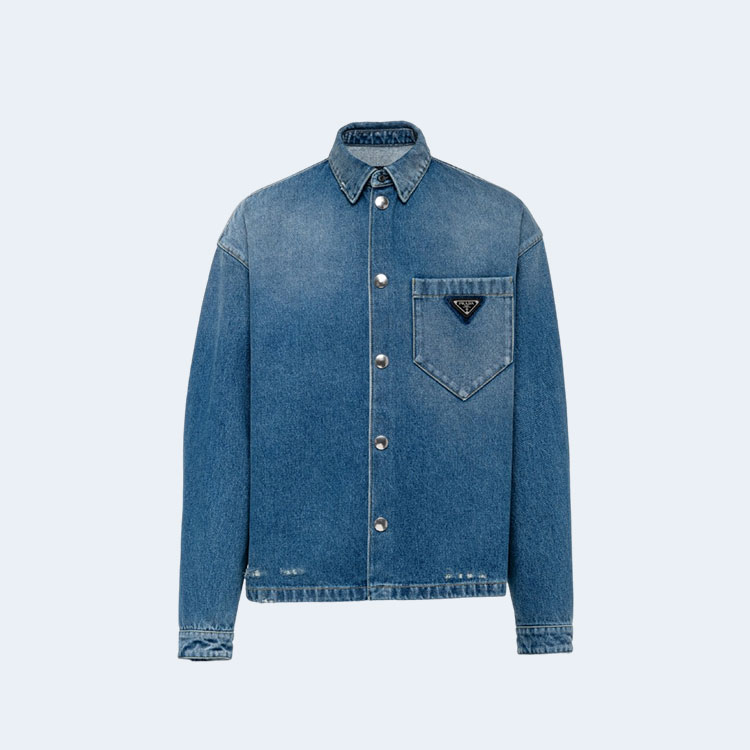 프라다 오가닉 데님 셔츠 데님 블루