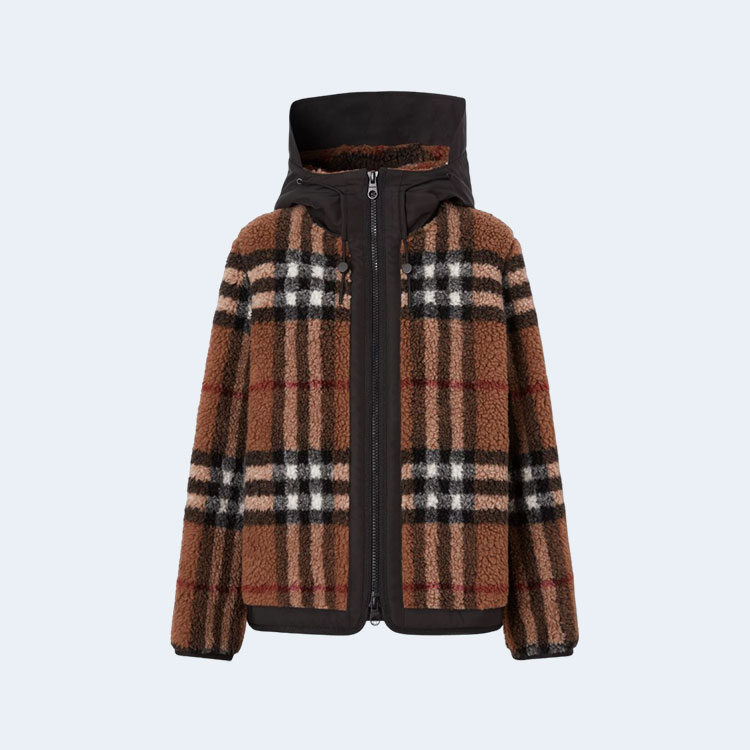 버버리 후드 체크 플리스 자켓